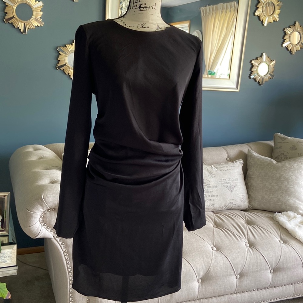 Black long sleeve dress can be worn with or without reversible sash